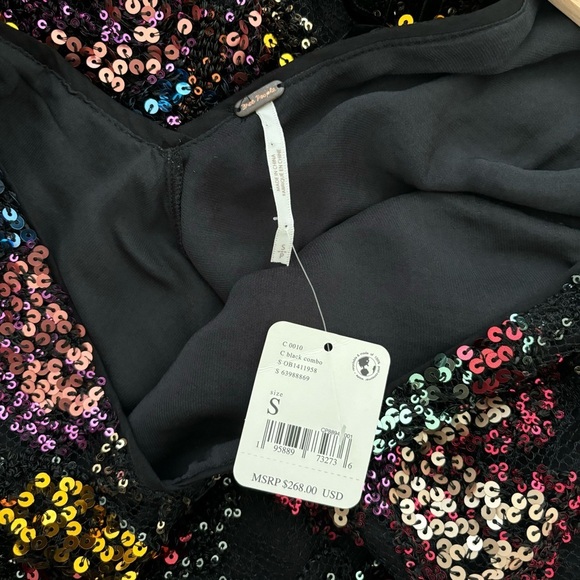 Free People Fly Me Away Mini Dress in Black Combo Butterfly Sequins RARE FIND S - Picture 7 of 10